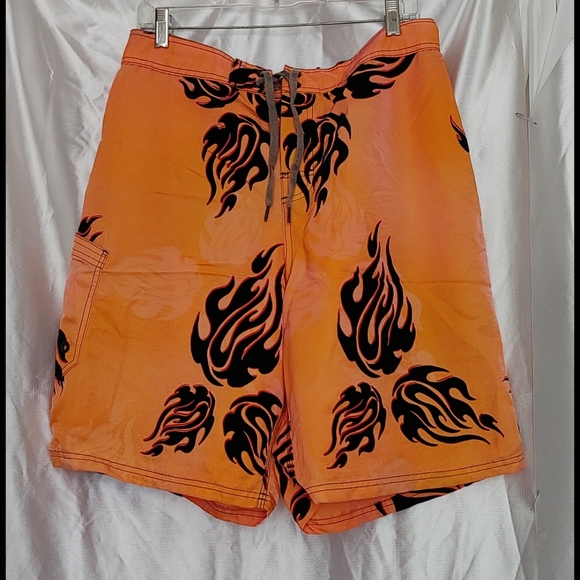 Vtg Y2K enjoy the ride 90s tribal flame board shorts 34 - Picture 1 of 5